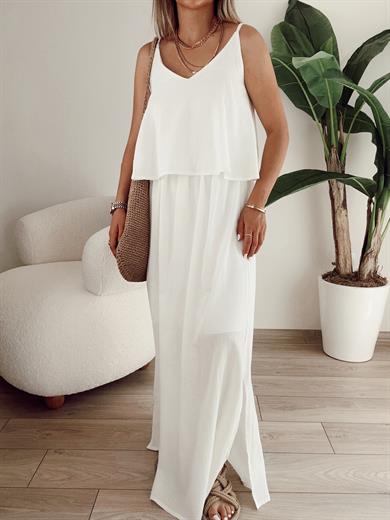 Ekru Asklılı Salaş Elbise