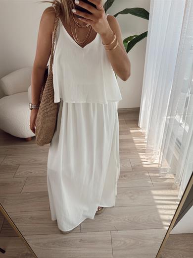 Ekru Asklılı Salaş Elbise