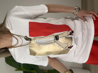 Ekru Baskılı Kısa Kollu Tshirt