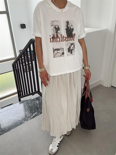 Ekru Baskılı Tişört