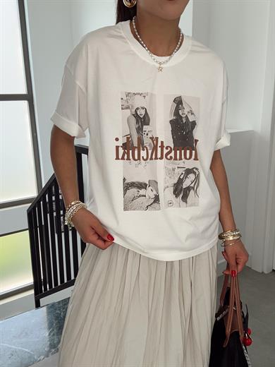 Ekru Baskılı Tişört