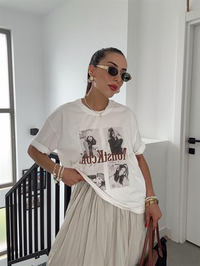 Ekru Baskılı Tişört