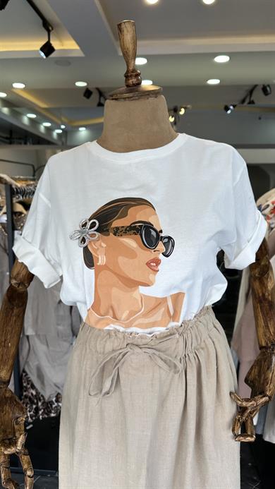 Ekru Baskılı Tişört