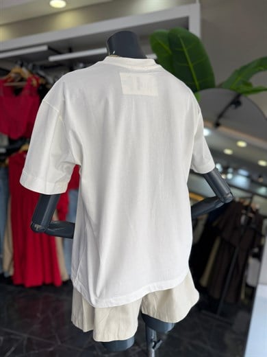 Ekru Baskılı Tshirt
