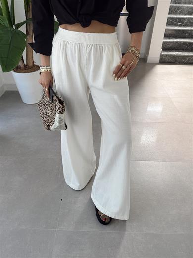 Ekru Beli Lastikli Bol Paça Pantolon