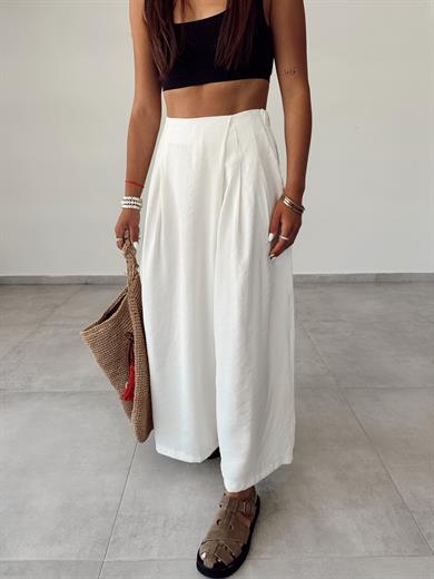Ekru Beli Lastikli Pareo Pantolon