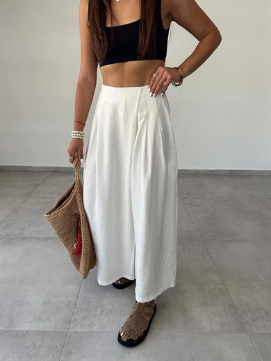 Ekru Beli Lastikli Pareo Pantolon