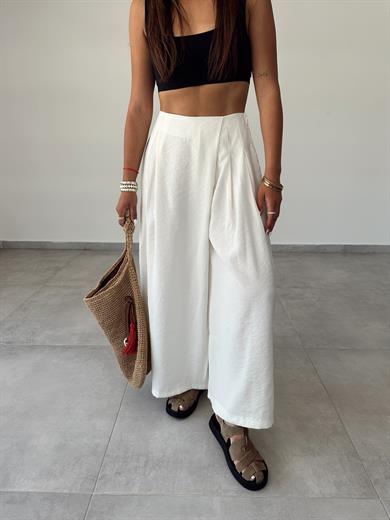 Ekru Beli Lastikli Pareo Pantolon