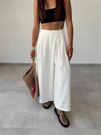 Ekru Beli Lastikli Pareo Pantolon