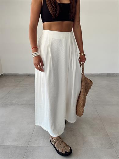 Ekru Beli Lastikli Pareo Pantolon