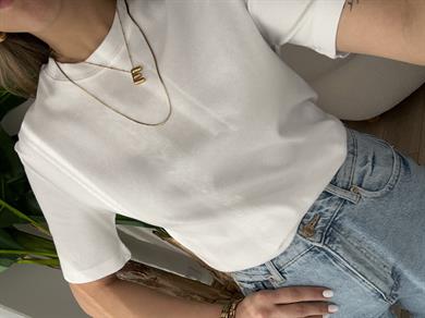 Ekru  Bisiklet Yaka Basic Tişört