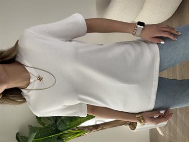 Ekru  Bisiklet Yaka Basic Tişört