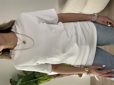 Ekru  Bisiklet Yaka Basic Tişört