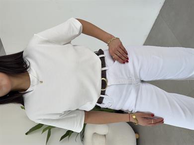 Ekru Bisiklet Yaka Cs T-Shirt