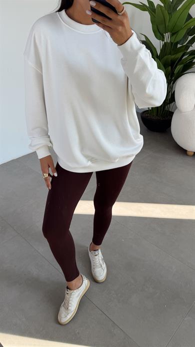 Ekru Bisiklet Yaka Oversize Sweat
