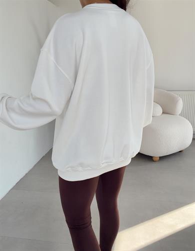 Ekru Bisiklet Yaka Oversize Sweat