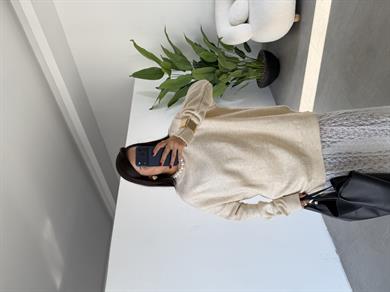 Ekru Bisiklet Yaka Salaş Triko Kazak