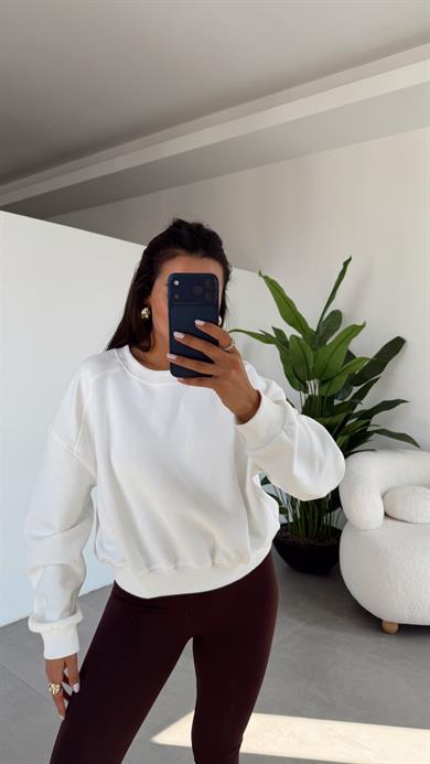 Ekru Bisiklet Yaka Sweat