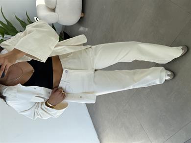 Ekru Bol Paça Denim Pantolon