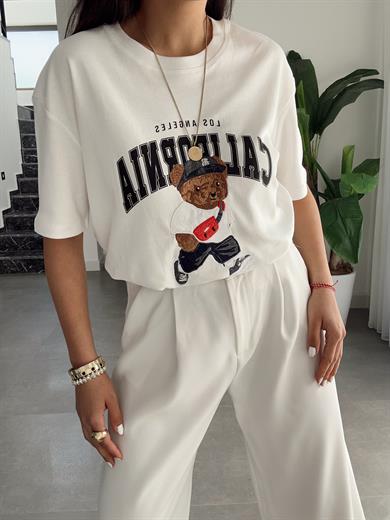 Ekru California Tedy Nakışlı Tshirt