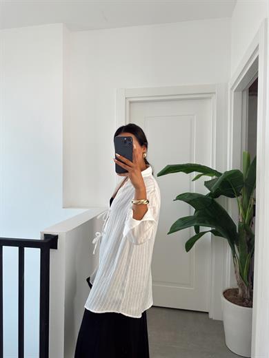 Ekru Çift Bağlamalı Pareo Gömlek