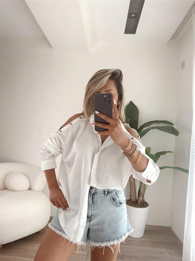 Ekru Çıtçıtlı Gömlek