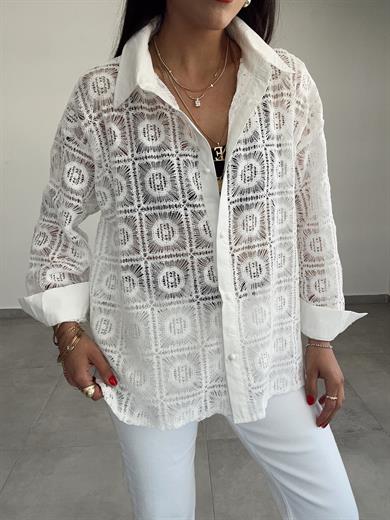 Ekru Dantel Gömlek