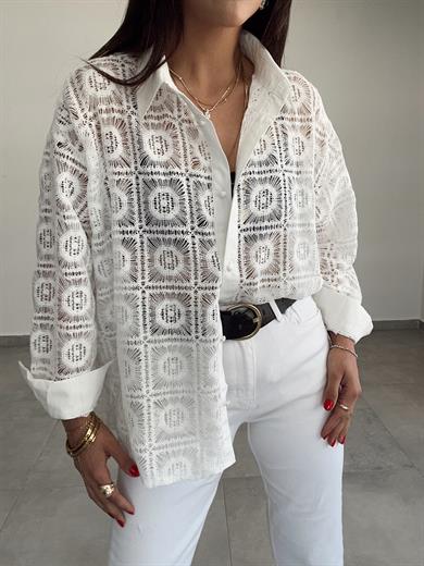 Ekru Dantel Gömlek