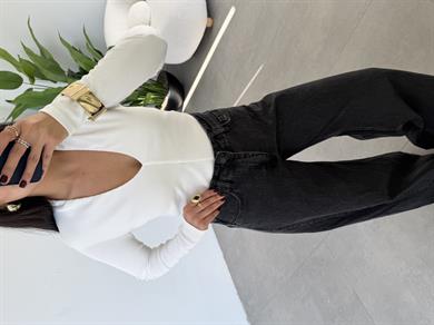 Ekru Derin V Yaka Bluz