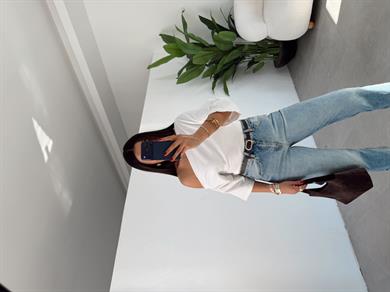 Ekru Drape Detaylı Asimetrik Bluz