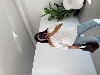 Ekru Drape Detaylı Asimetrik Bluz