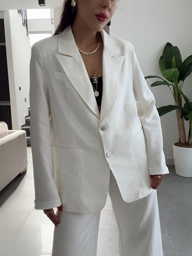 Ekru Düğme Detaylı Blazer