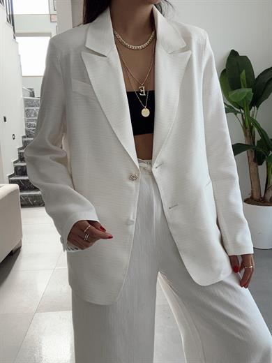Ekru Düğme Detaylı Blazer