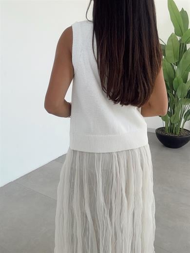 Ekru Düğmeli Cepli Hırka