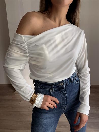 Ekru Düşük Omuz Bluz