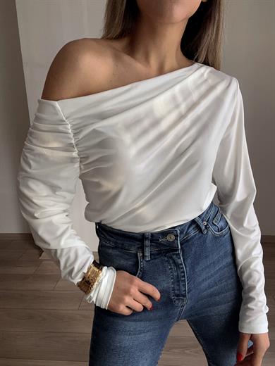 Ekru Düşük Omuz Bluz