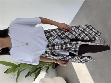 Ekru Ekose Pamuk Oversize Gömlek