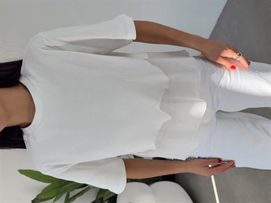 Ekru Eteği Tül Garnili Tshirt