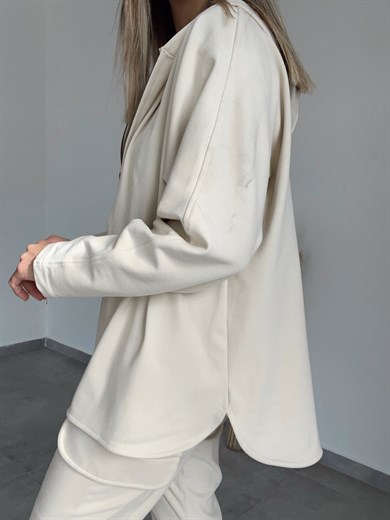 Ekru Fermuar Detaylı Polar Sweatshirt