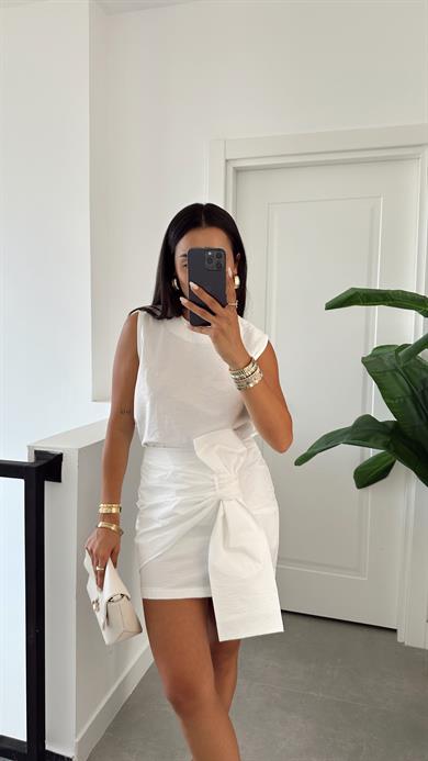 Ekru Fiyonk Detaylı Etek Takım