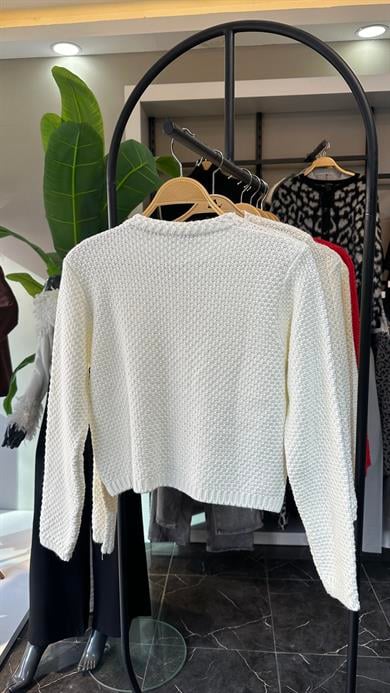 Ekru Gold Düğme Cepli Hırka