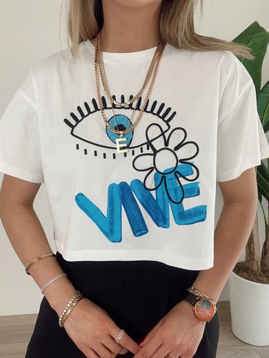 Ekru Göz Detaylı Tişört