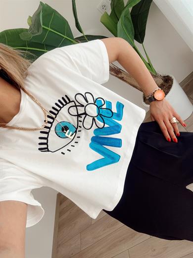 Ekru Göz Detaylı Tişört