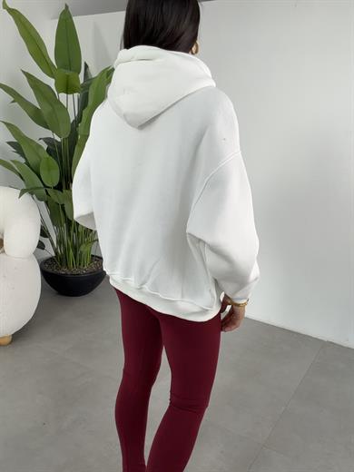 Ekru İçi Şardonlu Kapşonlu Sweatshirt
