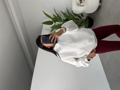 Ekru İçi Şardonlu Kapşonlu Sweatshirt