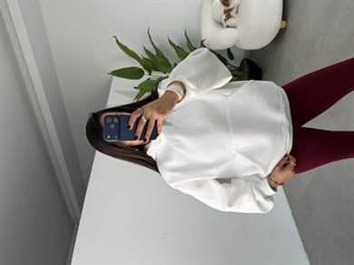 Ekru İçi Şardonlu Kapşonlu Sweatshirt