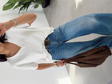 Ekru İnterlok V Yaka Salaş Body