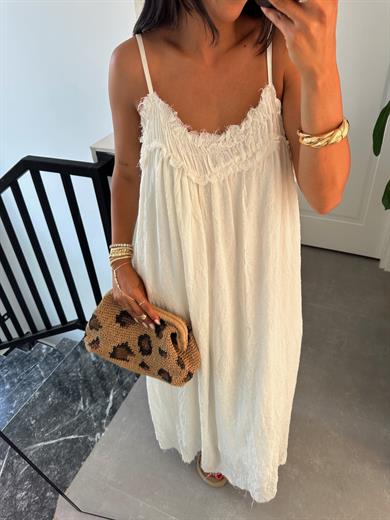 Ekru İp Askılı Elbise