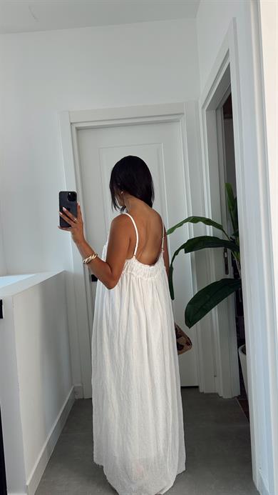 Ekru İp Askılı Elbise