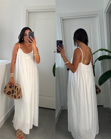 Ekru İp Askılı Elbise